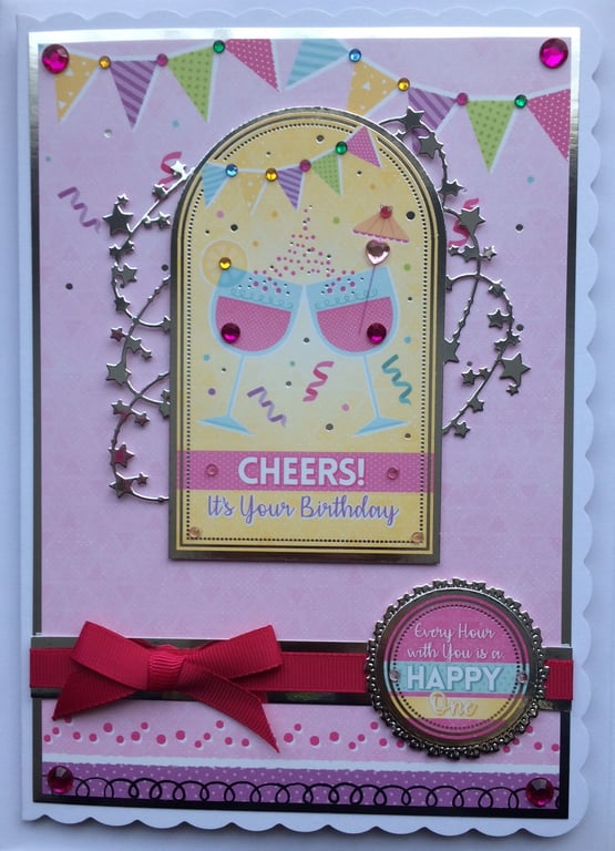 Birthday Cocktail Card Cheers Birthday Happy Hour Cocktail and Bunting