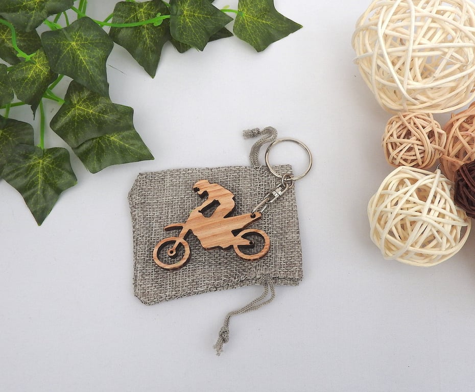 Motorbike Wood Keyring with Gift Bag, Motorcycle
