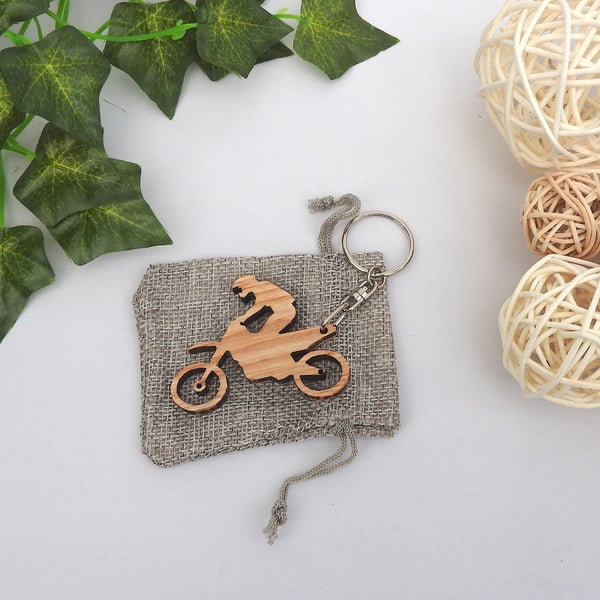 Motorbike Wood Keyring with Gift Bag