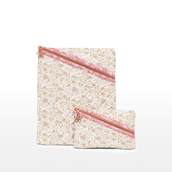 Beige Pink Liberty Print iPad and iPhone case sleeve set.