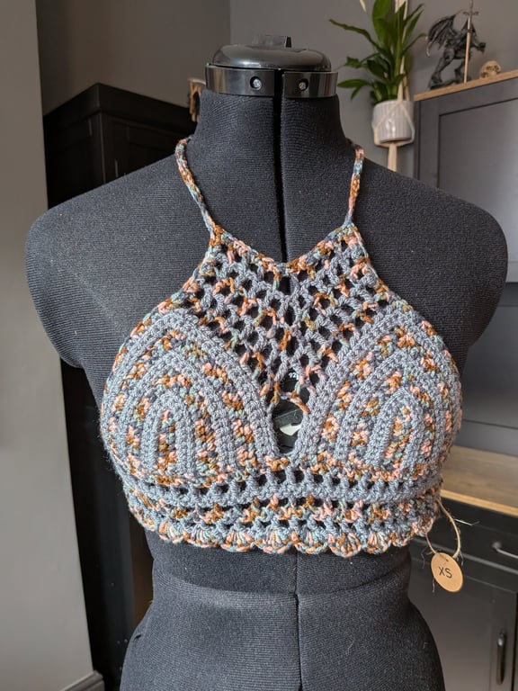 XS handmade crochet halter neck bralette top adjustable 