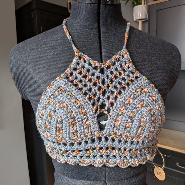 XS handmade crochet halter neck bralette top adjustable 
