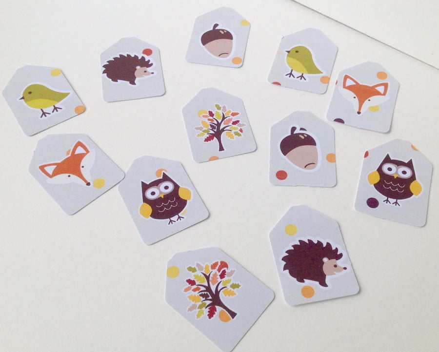 Mini Gift Tags,Message Tags, pack of 30, Forest Friends theme tags, Autumn Time
