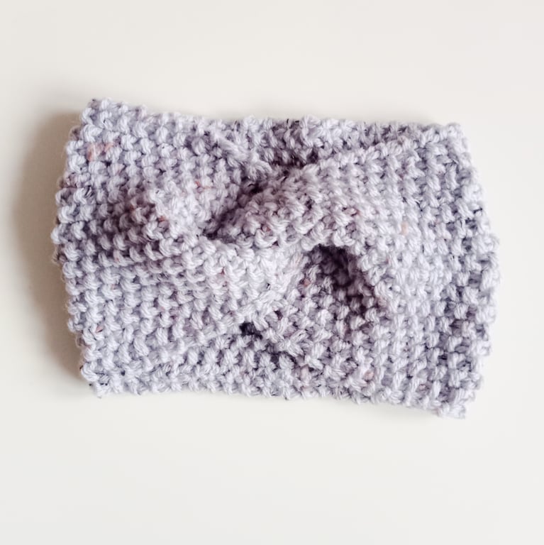 HAND KNIT Ladies Silver Tweed Headband