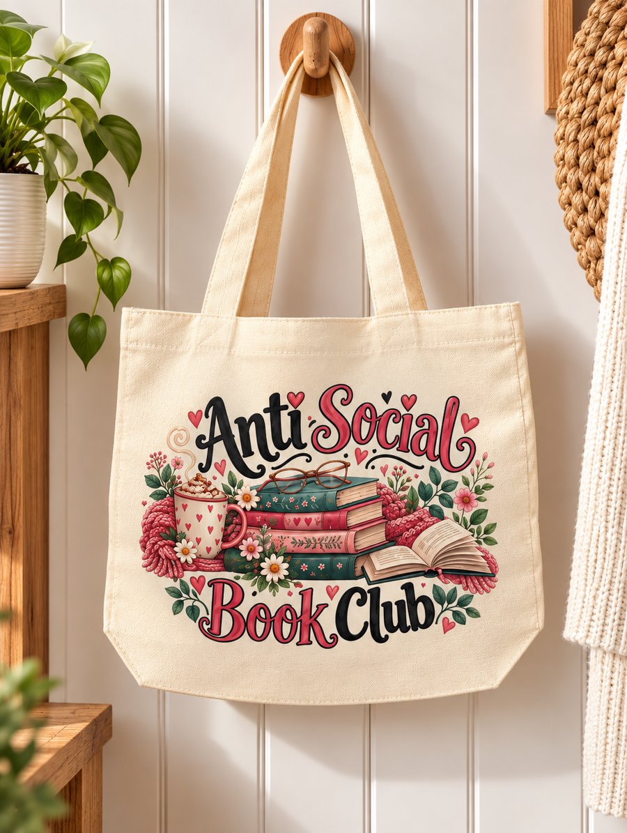 Anti-Social Book Club Tote Bag – Book Lover Tote with Zip