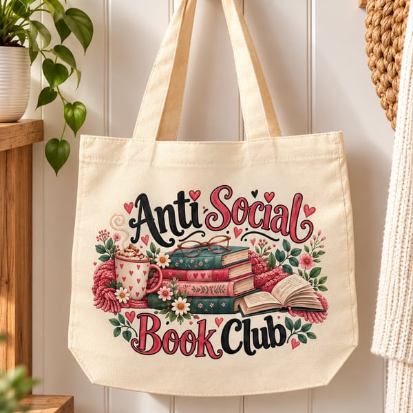 Anti-Social Book Club Tote Bag – Book Lover Tote with Zip
