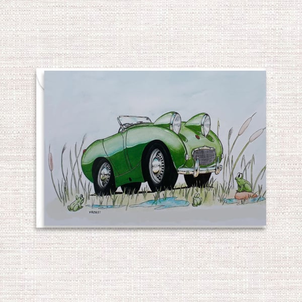 Frogs Greetings Card - Classic Car Artwork Hand Drawn in Watercolours 