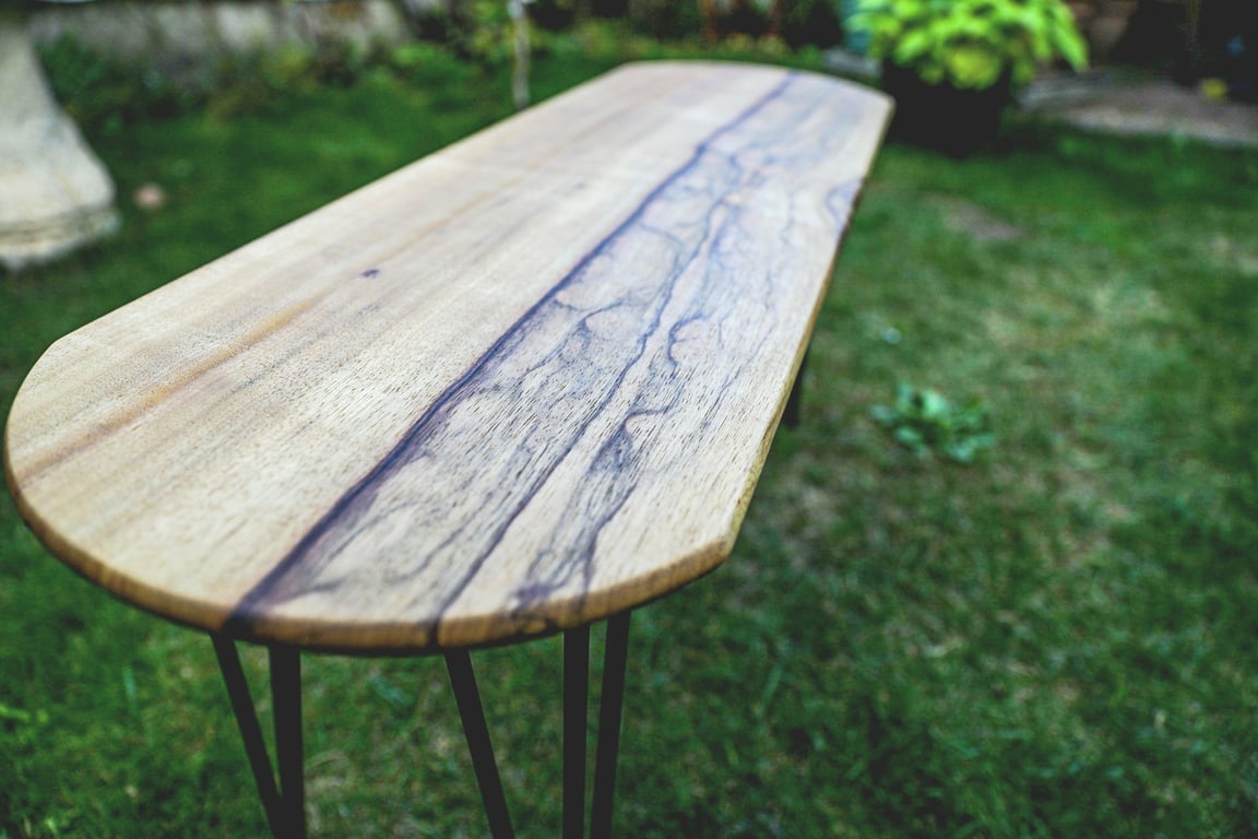 Handmade Black Limba Oval Coffee Side Table – Mid-Century Modern Hairpin Legs