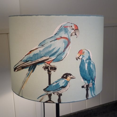 "Perroquet" - Nina Campbell fabric covered drum lampshade, 30cm diameter 