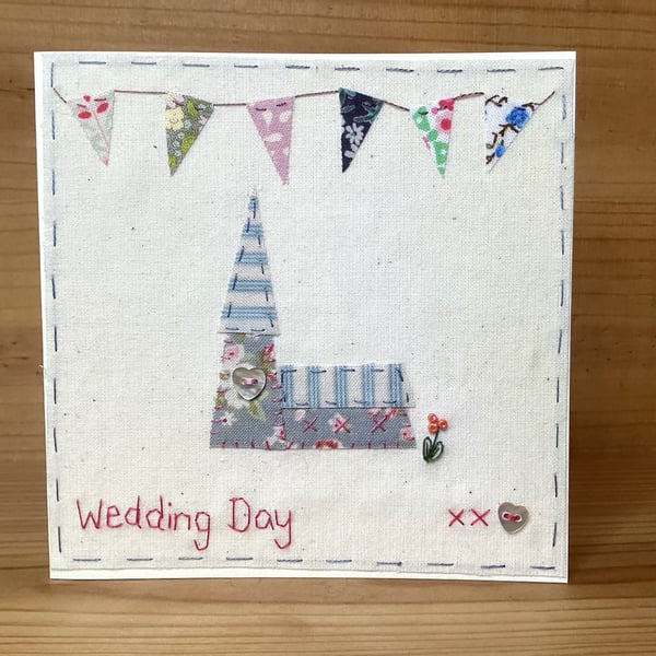 Wedding Day bunting hand embroidered textile card