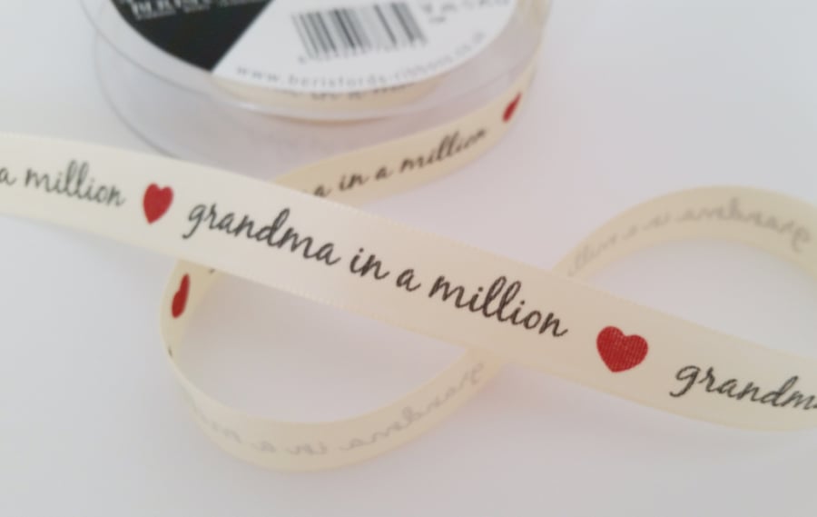 Grandma ribbon 16mm Christmas, Birthday gift wrap x 2 metres 