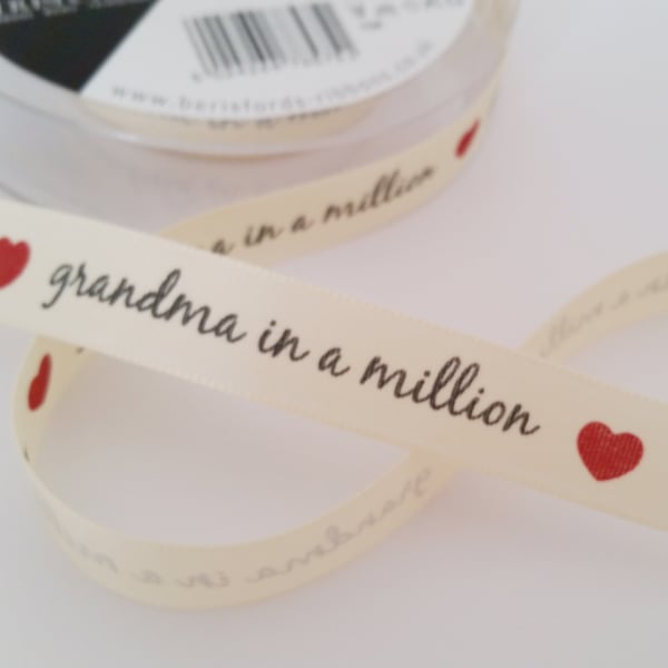 Grandma ribbon 16mm Christmas, Birthday gift wrap x 2 metres 