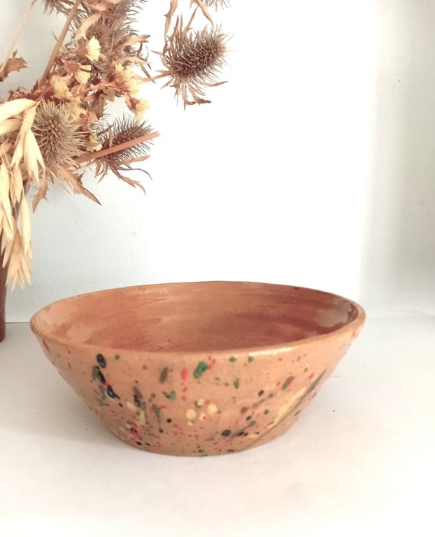 thrown pottery footed Bowl, Multicolored flecks, food Serving, artisan food bowl