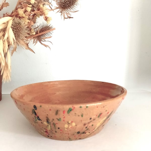 thrown pottery footed Bowl, Multicolored flecks, food Serving, artisan food bowl