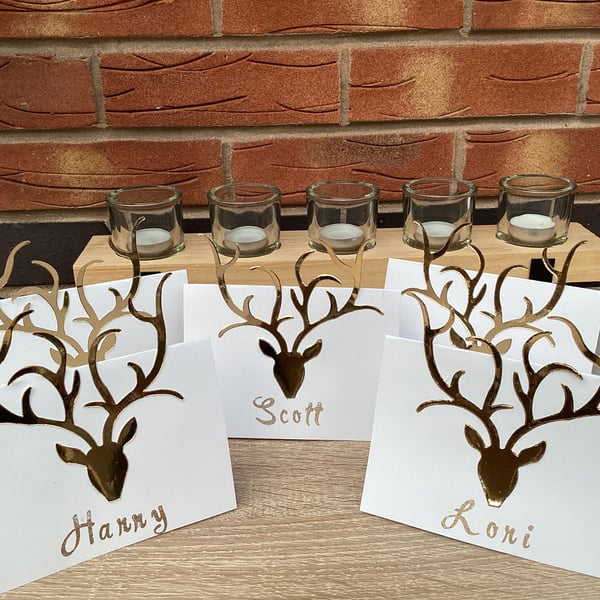 Personalised Christmas Stag place Setting Cards x 6
