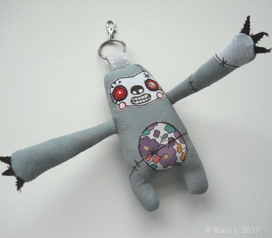 freehand embroidered zombie sloth bagcharm or keyring