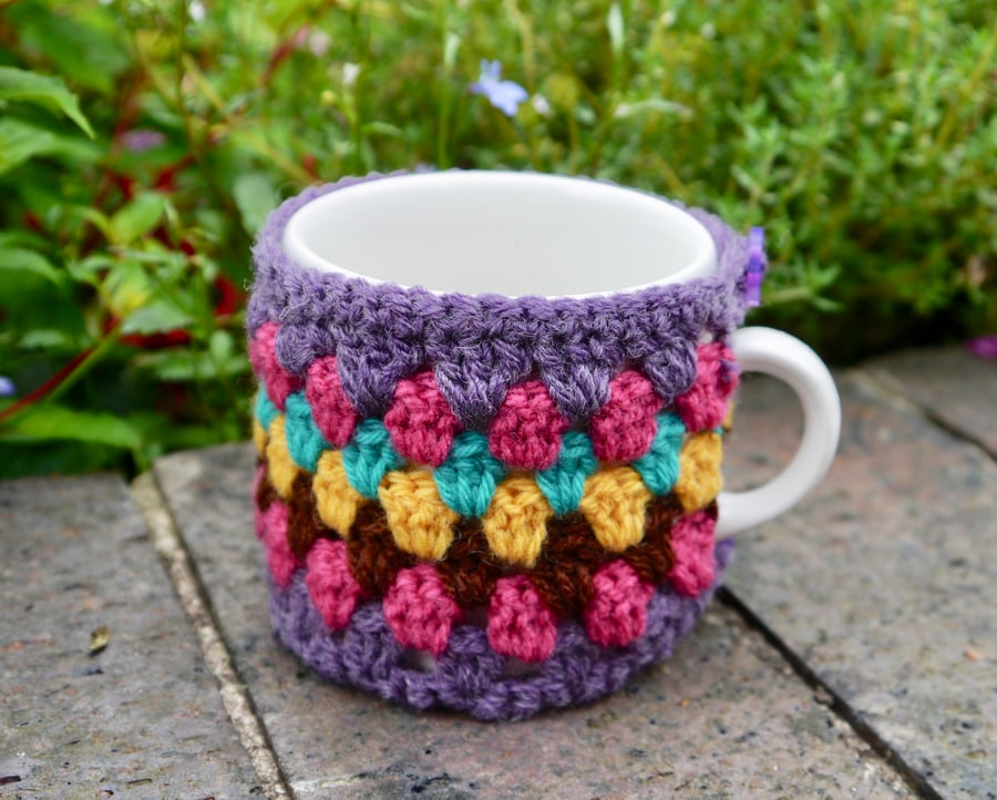 Crochet Mug Cosy, Retro Stripes