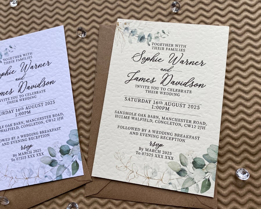 10 Eucalyptus WEDDING INVITES simple minimalist... - Folksy