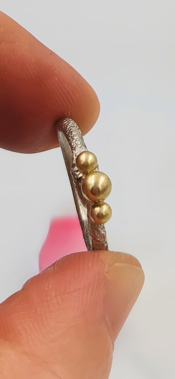 Silver Stacking Ring with Molten Gold Granules
