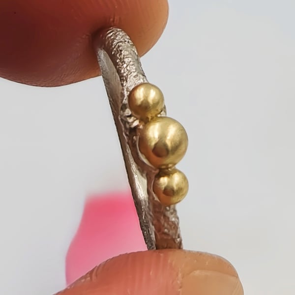 Silver Stacking Ring with Molten Gold Granules