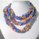 Hand Crocheted Multi Strand Pastel Fancy Wool Necklace Scarf