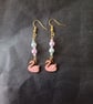 Pastel bead and pink swan charm dangle earrings