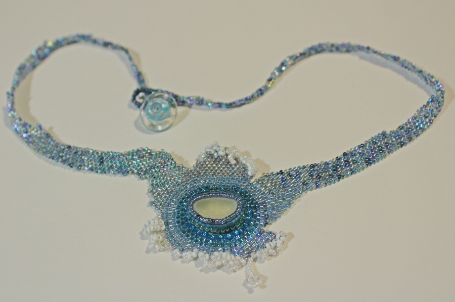 Blue Green Seaglass Moonlit Wave Beaded Necklace
