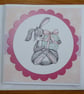 Birthday Card - Rabbit with Present - Pink - Image 1