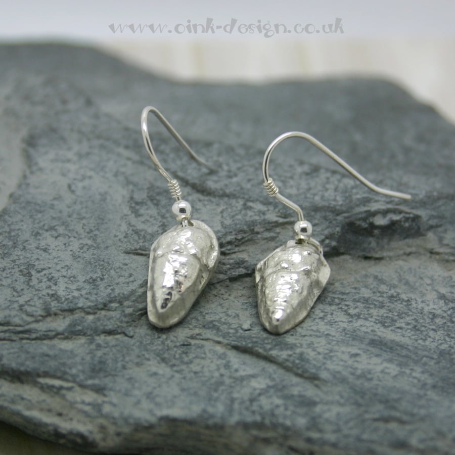  Fine silver sea shell drop earrings