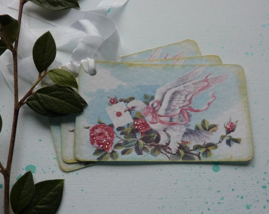 GIFT TAGS. Vintage -style . Dove. Wedding.  ' Special Delivery '( set of 3) ...