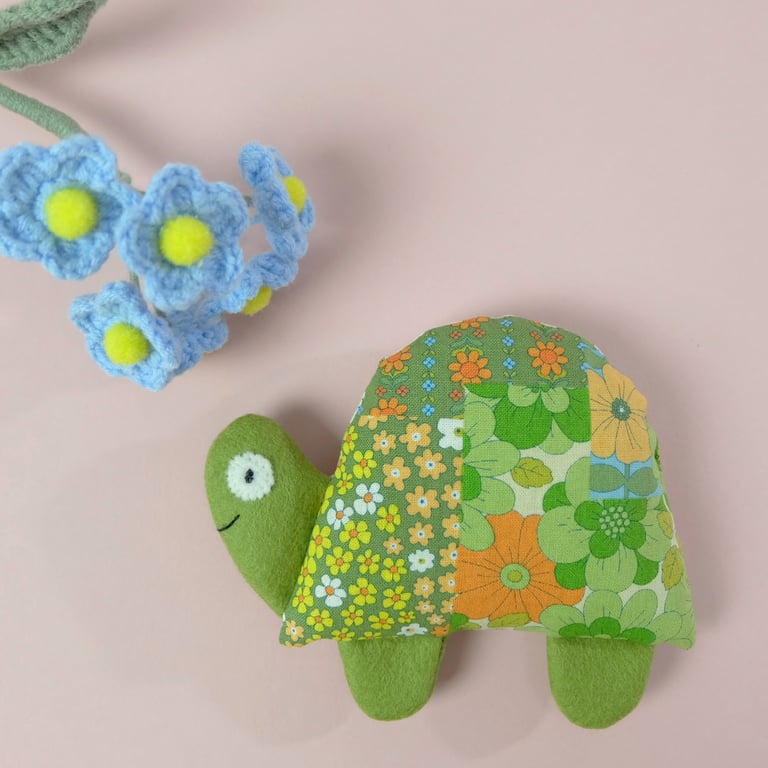 Lavender Tortoise Sachet, Retro Patchwork Style Flower Fabric