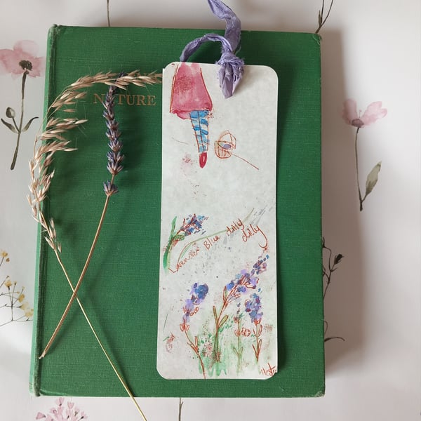 Hand printed and painted lavender bookmark for the book lovers
