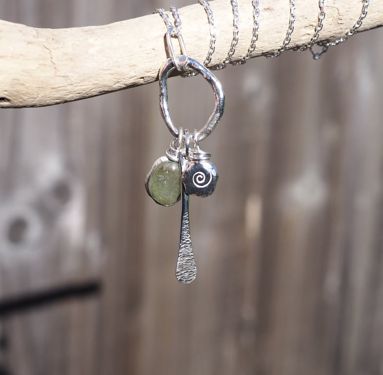 Sterling Silver Sea Glass Cluster Pendant Necklace, Recycled Materials