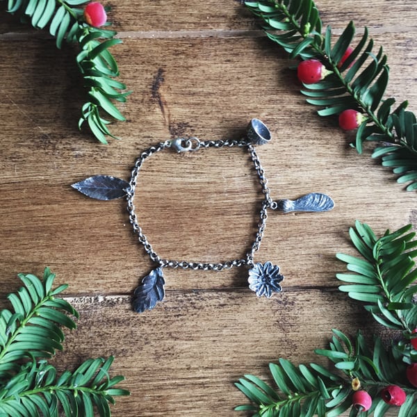 Charmes Bracelet Animaux Forêt - Argent Sterling Vintage, Bon état, France