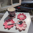 Crochet Coasters - Barbie Pink & pastel Pink Flowers 