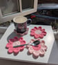 Crochet Coasters - Barbie Pink & pastel Pink Flowers 