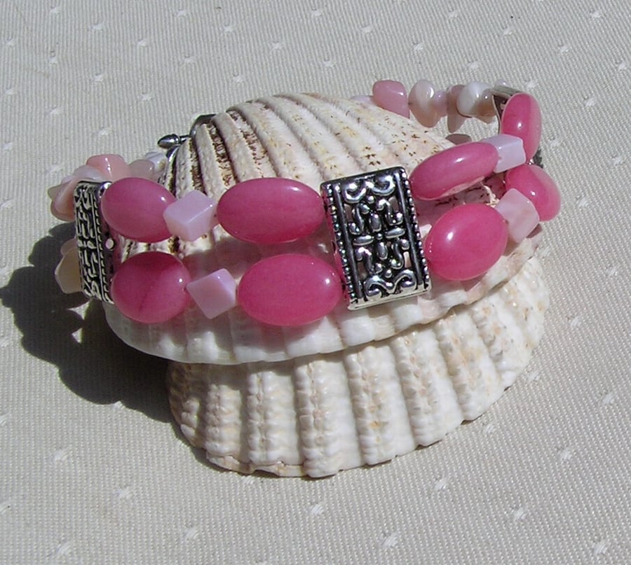 Pink Morganite & Pink Opal Crystal Gemstone Beaded Bracelet SALE PRICE