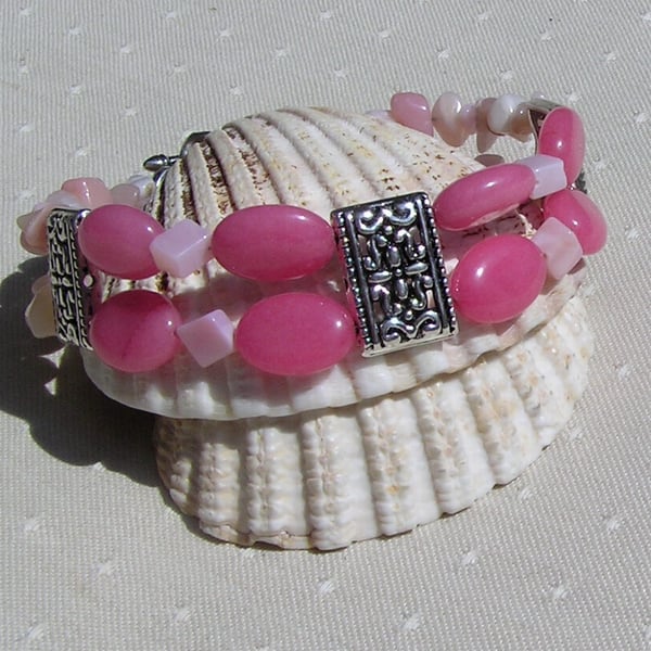 Pink Morganite & Pink Opal Crystal Gemstone Beaded Bracelet SALE PRICE