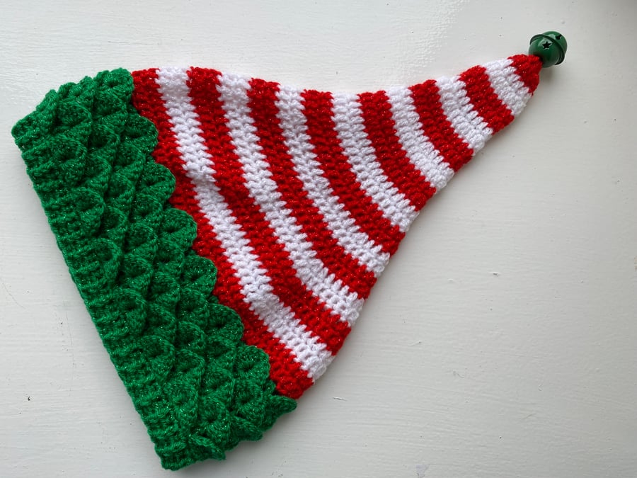 Handmade crochet Christmas elf jingle hat dragon scale family matching gifts 