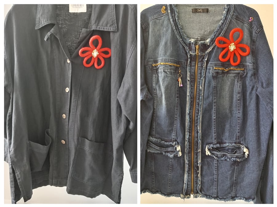 Fun Funky Bright Red Flower Brooch