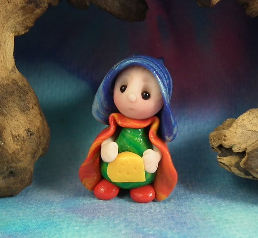 Tiny Dairy Gnome 'Agnes' with cheese wedge OOAK Sculpt by Ann Galvin