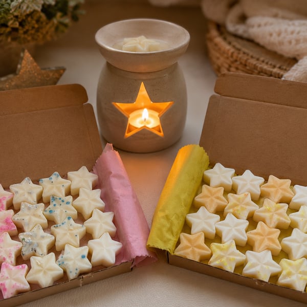 Handmade Star Wax Melts Gift Box , 16 Stars , Highly Scented, Vegan, Uk