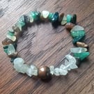 "Seaweed" - Crystal chip and bronze bead stretchy bracelet 