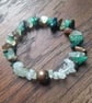 "Seaweed" - Crystal chip and bronze bead stretchy bracelet 