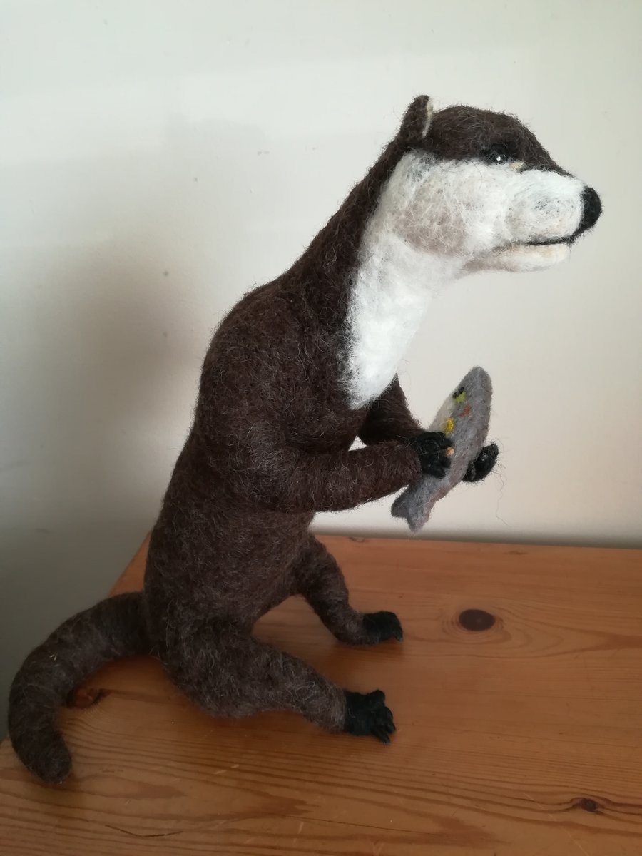TARKA Otter needle felted wool sculpture, collectable OOAK artist softsculpture 