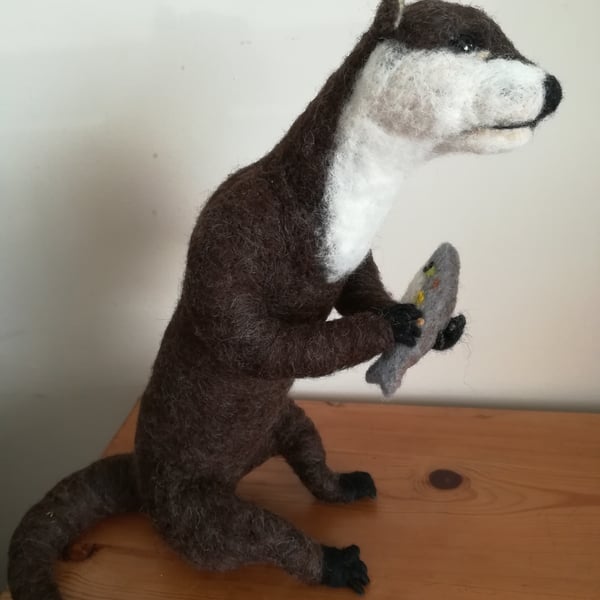 TARKA Otter needle felted wool sculpture, collectable OOAK artist softsculpture 