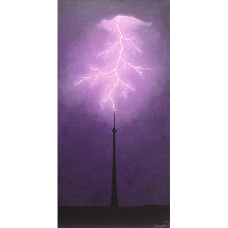 Sold Lighting Strikes Emley Moor Tower - stormy original art