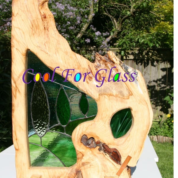 'A Poplar Perspective' Stained glass framed in chestnut wood. Unique.
