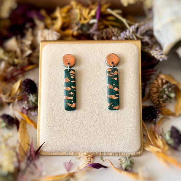 Teal and Bronze Sleek Drop Earrings