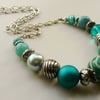  Chunky Mixed Turquoise Beaded Silver Necklace  KCJ234